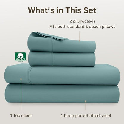 California Design Den 100% Cotton Queen Sheets Set - Silky Smooth Sateen Weave, 400 Thread Count, Deep Pockets - Teal