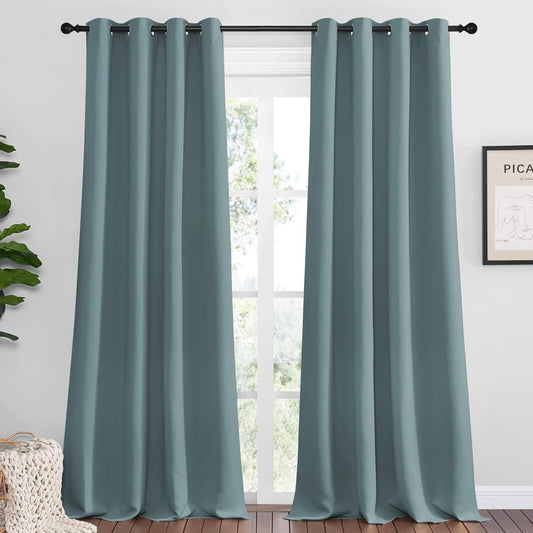 NICETOWN Modern Blackout Curtains - Noise Reducing Thermal Insulated Drapes, Greyish Blue, 2 Panels, W55 x L108-Inch