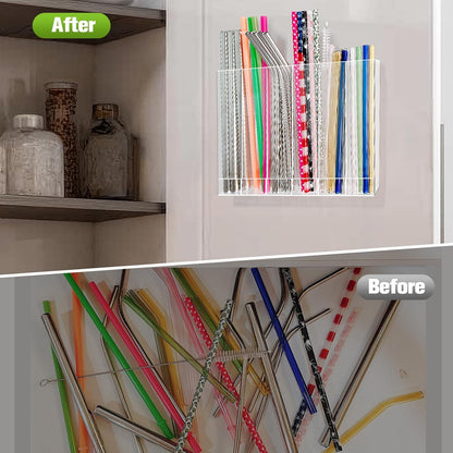 Skiennix 9.6” Large Acrylic Straw Holder - 6 Compartment Tumbler Organizer | Easy to Clean & Mount