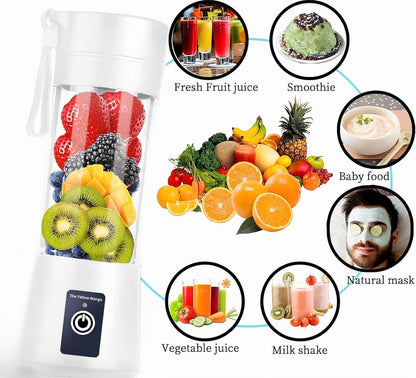Portable Blender,Mini 6-blade Mixer for Smoothie,Milkshake, Juice, Mobile Hand juicer With USB Rechargeable For Travel, office, picnic, fitness (White)