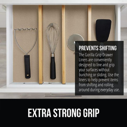 GORILLA GRIP Drawer Shelf Liner - Thick Non-Adhesive Protection for Cabinets & Drawers | 12" x 10', Beige