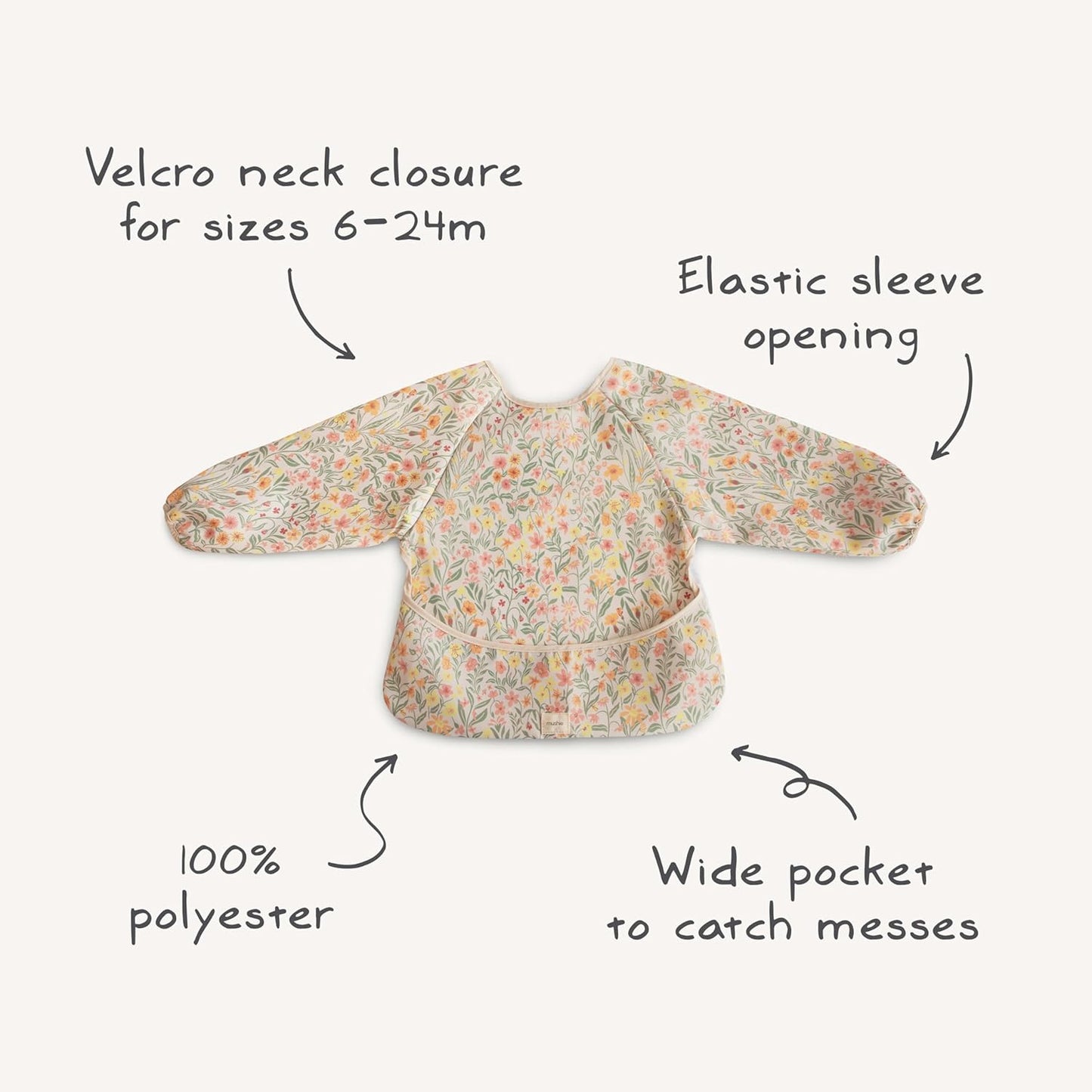 Mushie Long Sleeve Baby Bib - Water-Resistant & Adjustable Fit for 6-24 Months