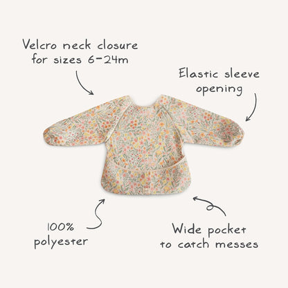 Mushie Long Sleeve Baby Bib - Water-Resistant & Adjustable Fit for 6-24 Months