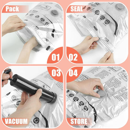 Skiennix Vacuum Storage Bags - Space Saver Compression for Comforters & Blankets | 6 Medium Bags with Hand Pump