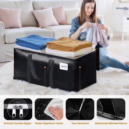 Heavy-Duty Moving Bags by [Brand Name] - Extra Capacity Storage Totes with Backpack Straps | 6 Pack, Black