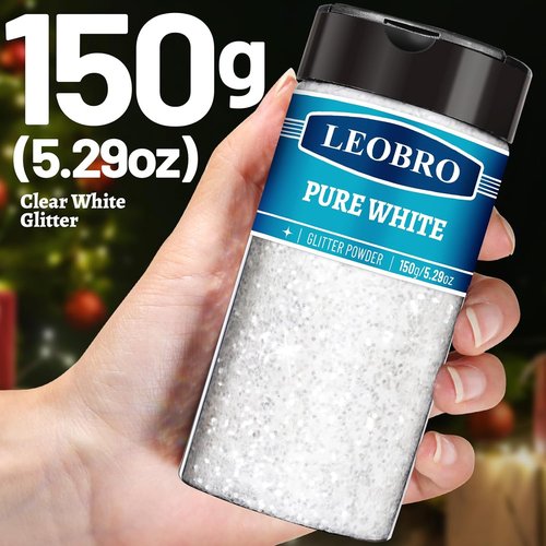 LEOBRO Snow White Chunky Glitter - 150g/5.29oz for Crafts, DIY Tumblers, Face & Body Art | Perfect for Christmas Decor