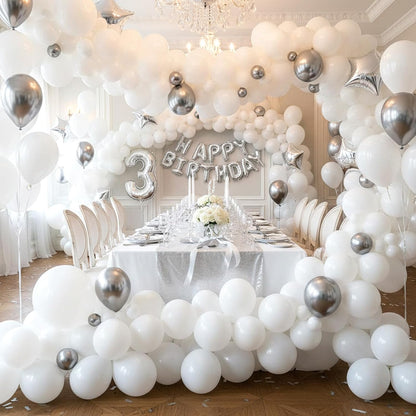 RUBFAC 154-Piece White Latex Balloon Set - Various Sizes for Birthday, Wedding & Baby Shower Decor
