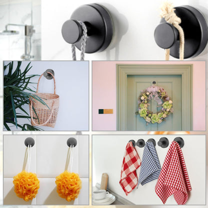 Benvo Suction Cup Hooks - No Drill Stainless Steel Hanging Hooks for Bathroom & Kitchen | 4 Pack, Grey