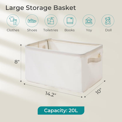 Storage Basket Bins - Large Collapsible Fabric Organizers with Metal Frame | 3-Pack Beige for Home & Office