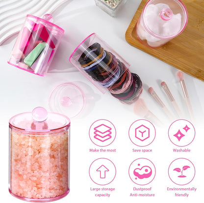 XIPENGKEJI Qtip Holder Set - 6 Pack Apothecary Jars with Lids for Cotton Swabs & Pads | Pink 10oz-12oz