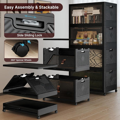 UAMFURI Stackable Storage Bins - 720QT Lockable Storage Cabinet with Lids & Wheels | Extra Large Black Drawers for Home & Office