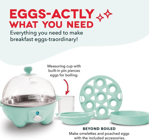 Dash Rapid Egg Cooker | Boiler, Poacher & Steamer - Holds 7 Eggs - Aqua - BPA Free & Dishwasher Safe