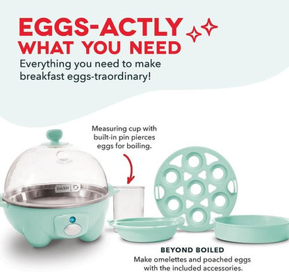 Dash Rapid Egg Cooker | Boiler, Poacher & Steamer - Holds 7 Eggs - Aqua - BPA Free & Dishwasher Safe