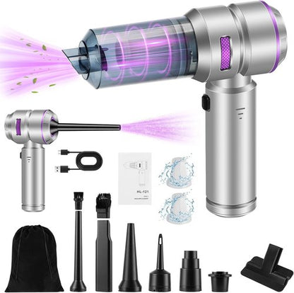 Handheld Car Vacuum - 18000PA High Power Cordless with 4-in-1 Air Duster & Rechargeable Mini Vacuum | Silver Grey & Purple