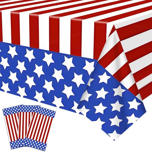 American Flag Tablecloths by [Brand Name] - 3 Pack 54x108 Inch Disposable Rectangle Covers for Patriotic Celebrations