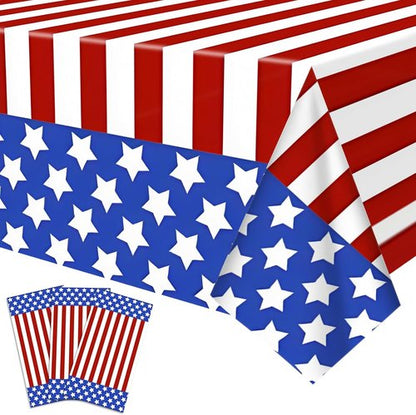 American Flag Tablecloths by [Brand Name] - 3 Pack 54x108 Inch Disposable Rectangle Covers for Patriotic Celebrations