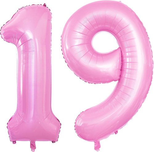 GOER Jumbo 42-Inch Number 19 Balloons - Sweet 19 Birthday Party Decorations | Light Pink Foil Helium