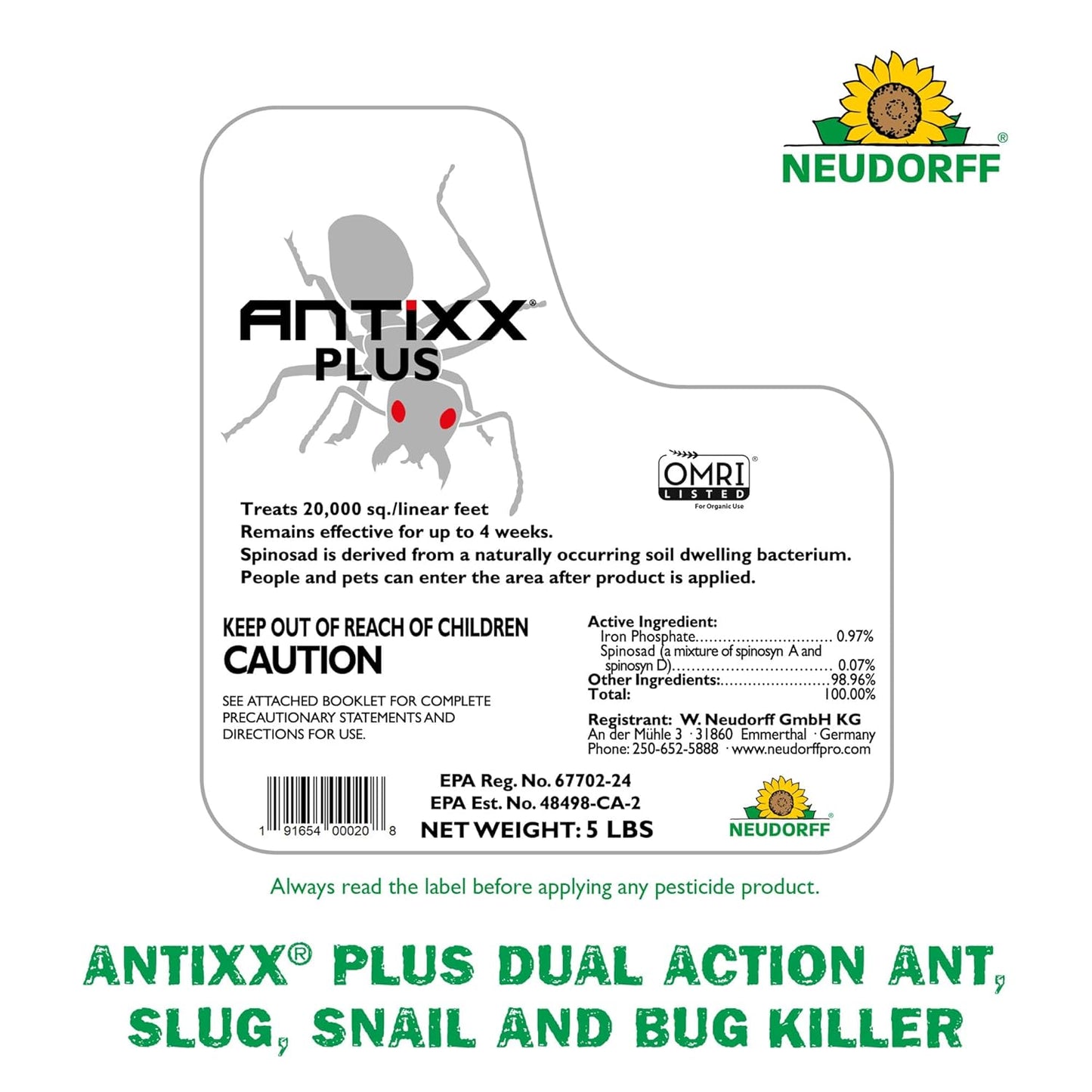 Neudorff ANTIXX Plus Ant & Insect Control Granules - Organic Pest Solution for Gardens | 4 lbs