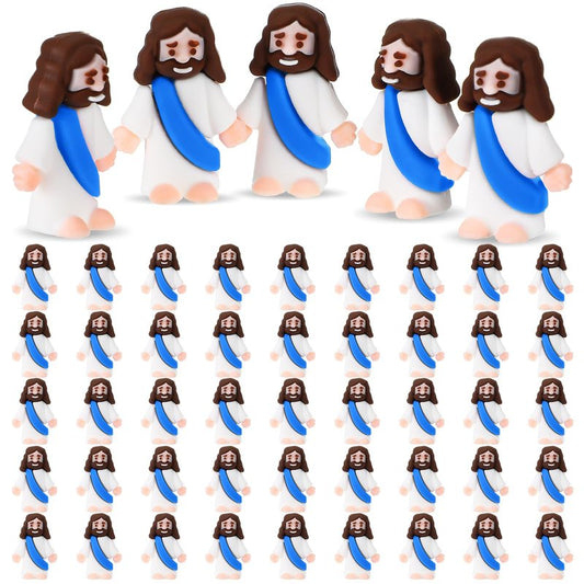 Sumind 50 Pcs Little Jesus Figures Easter Mini Pocket Jesus Figurines Bulk Original Design for Easter Egg Stuffers Hide Seek Religious Party Favors Sunday School Baptism Gifts(Blue)