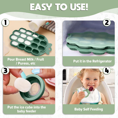 O'doe Baby Weaning Set – 15 Pcs Silicone Baby Feeding Set with Suction Plate, Bowl, Bib, Sippy Cup, Fruit Feeder & Freezer Tray – Baby Plates and Bowls Set for 3M+ | BPA-Free Baby Dishes & Utensils