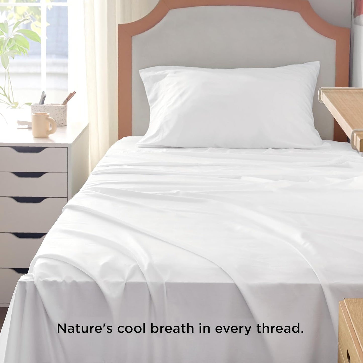 Bedsure Cooling Sheets - Twin XL Bamboo Rayon | Breathable & Soft Hotel Luxury Bedding, White