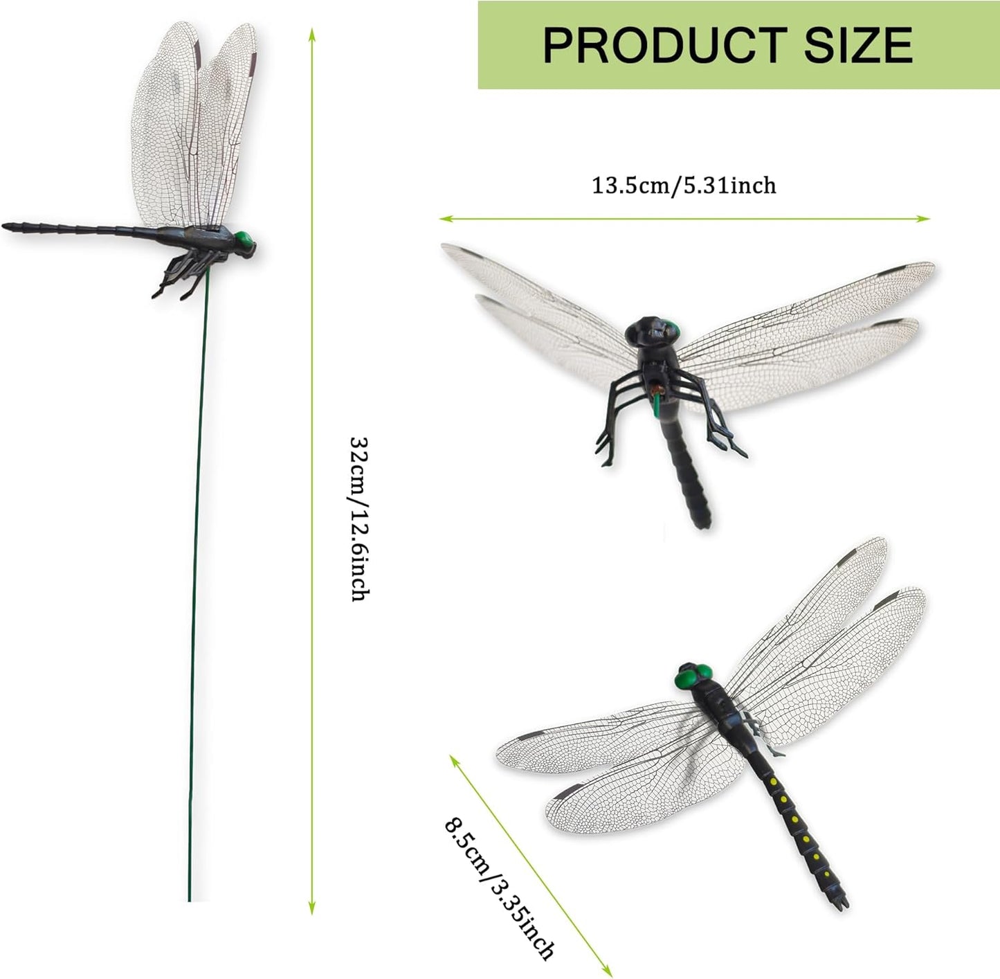 Skiennix Dragonfly Garden Stakes - Lifelike 3D PVC Decor for Indoor/Outdoor Plants | 10 Pcs Black