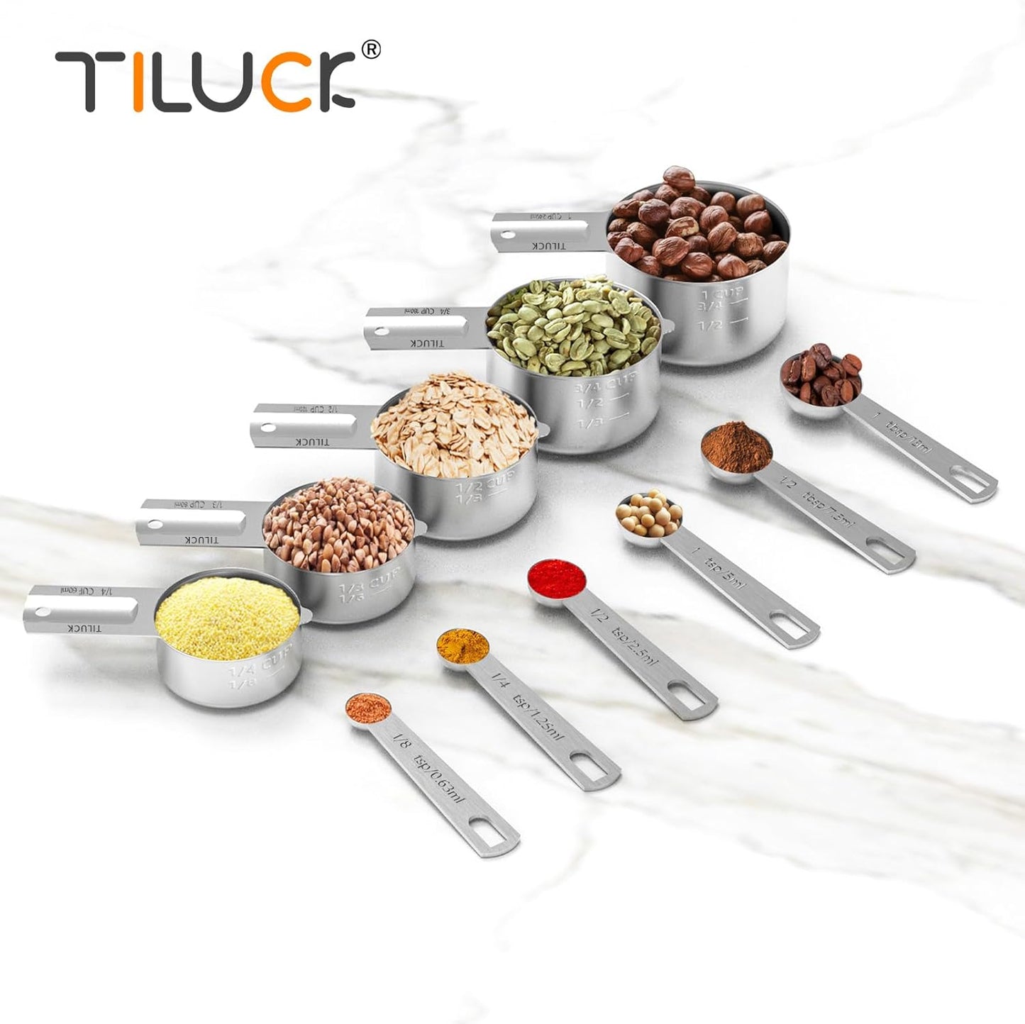 TILUCK Stainless Steel Measuring Cups & Spoons Set - Essential Kitchen Gadgets for Cooking & Baking (11 Pieces)