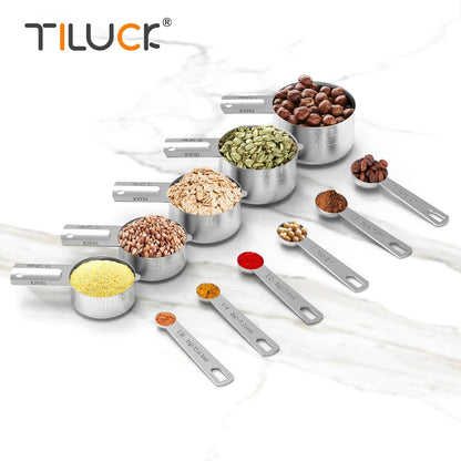 TILUCK Stainless Steel Measuring Cups & Spoons Set - Essential Kitchen Gadgets for Cooking & Baking (11 Pieces)