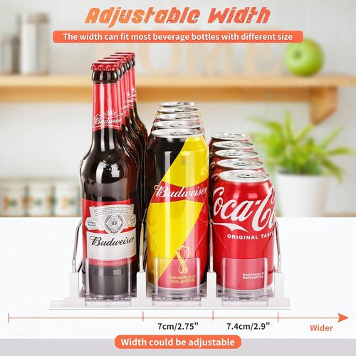 Drink Organizer - Self-Sliding Soda Can Holder for Fridge | Adjustable Width, Holds 15+ Cans (3 Rows, 38 CM)
