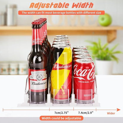 Drink Organizer - Self-Sliding Soda Can Holder for Fridge | Adjustable Width, Holds 15+ Cans (3 Rows, 38 CM)