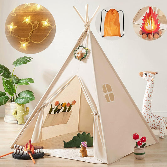 Tiny Land Teepee Tent - Foldable Kids Play Tent with Star Lights | Washable Indoor Decor for Girls & Boys