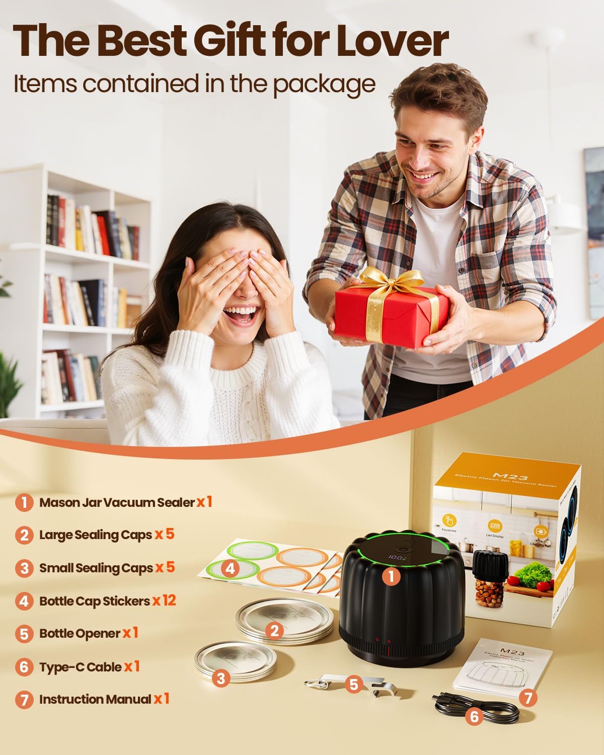Upgraded Electric Mason Jar Vacuum Sealer Kit by [Brand Name] - Automatic One-Touch Food Storage with 2500mAh Battery & Wide/Regular Lids