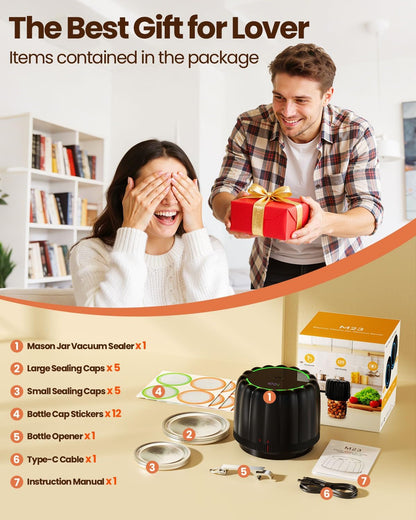 Upgraded Electric Mason Jar Vacuum Sealer Kit by [Brand Name] - Automatic One-Touch Food Storage with 2500mAh Battery & Wide/Regular Lids