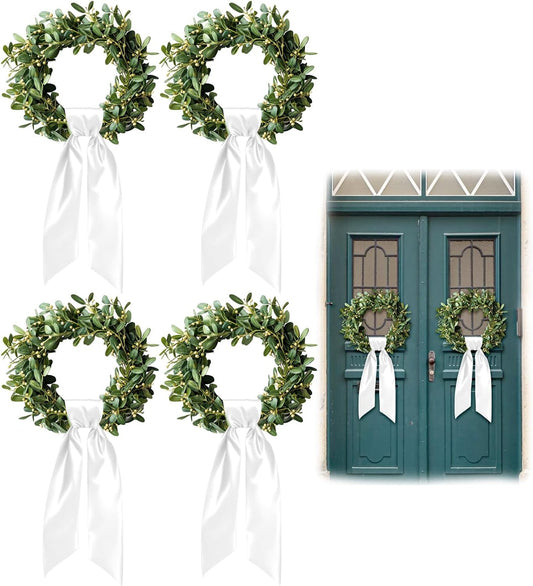 Skiennix 4Pcs White Wreath Sash - Blank Ribbon for Easter & Spring Decor | 5in x 44in