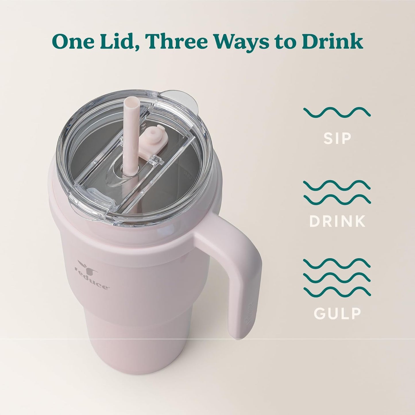 REDUCE Cold1 40 oz Tumbler - Vacuum Insulated Stainless Steel Water Bottle with Handle & Straw | Gloss Cotton Finish