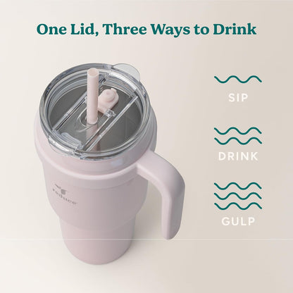 REDUCE Cold1 40 oz Tumbler - Vacuum Insulated Stainless Steel Water Bottle with Handle & Straw | Gloss Cotton Finish