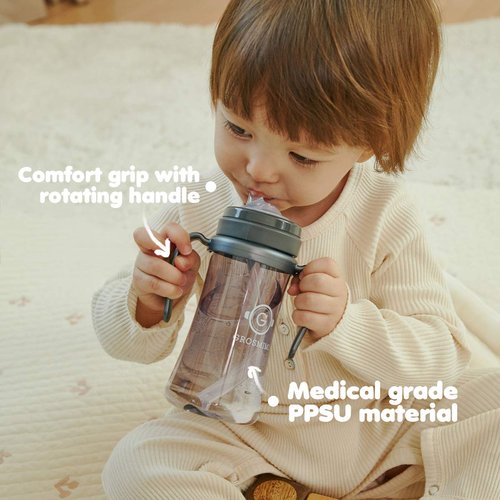GROSMIMI Spill Proof Magic Sippy Cup - Customizable 10 oz BPA-Free Straw Cup for Babies & Toddlers | White