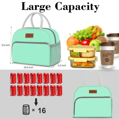 Coobiiya Lunch Bag Women, Lunch Box Lunch Bag for Women Adult Men, Small Leakproof Cute Lunch Tote Large Capacity Reusable Insulated Cooler Lunch Container for Work/Office/Picnic/Travel-Green