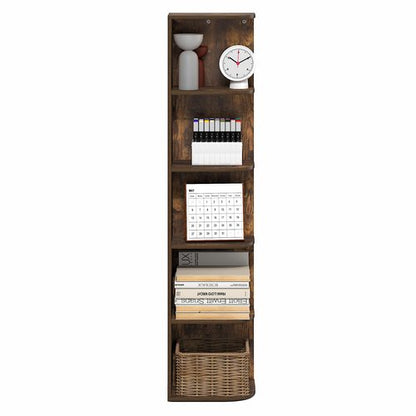 Furinno PASIR Book Shelf, 5-Tier Corner Bookshelf with Open Shelf, Standing Bookcase, 9.3 x 12 x 51.7, for Organization and Storage, for Living Room, Bedroom, Home Office, Amber Pine