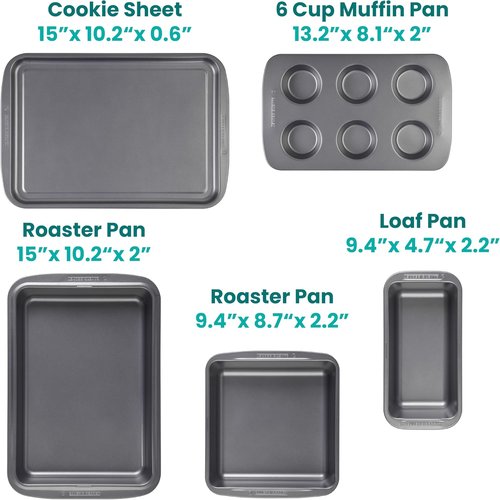 Baker's Secret Stackable Baking Set - 5 Versatile Bakeware Pans | Muffin, Roaster, Square, Cookie & Loaf Pan