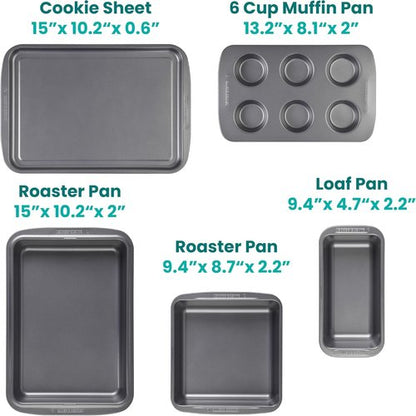 Baker's Secret Stackable Baking Set - 5 Versatile Bakeware Pans | Muffin, Roaster, Square, Cookie & Loaf Pan