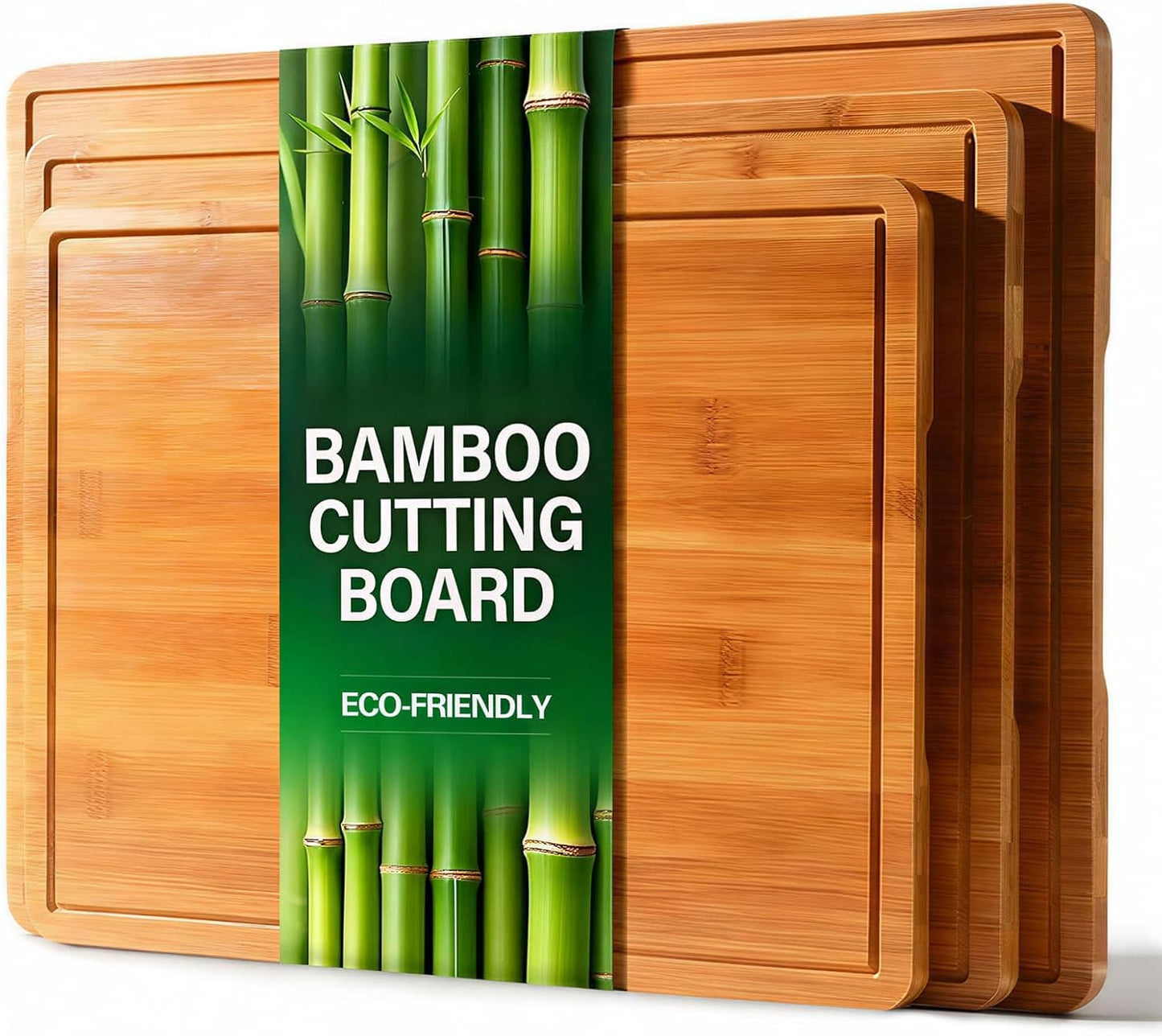Zarler Bamboo Cutting Boards - Durable Wooden Chopping Board Set with Juice Grooves | XL Size Ideal for Meal Prep