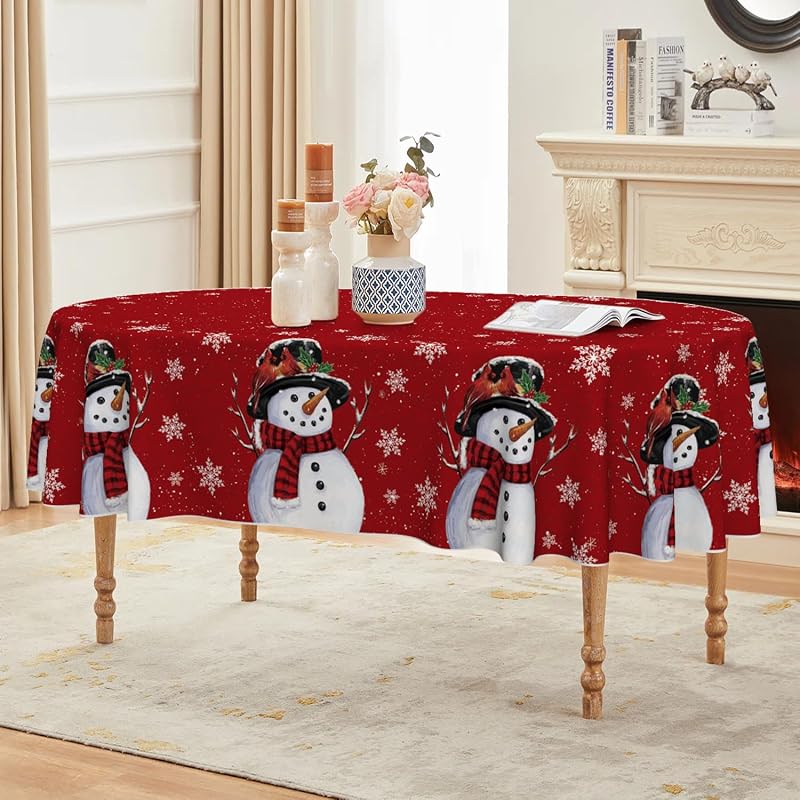 Horaldaily Christmas Tablecloth 60 x 84 Inch Oval - Red Snowman, 100% Polyester