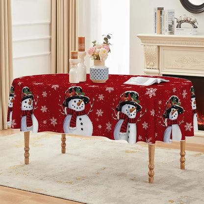 Horaldaily Christmas Tablecloth 60 x 84 Inch Oval - Red Snowman, 100% Polyester