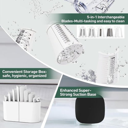 APSARAS USA Rotary Cheese Grater - 5-in-1 Hand Crank Shredder with Replaceable Blades & Suction Base