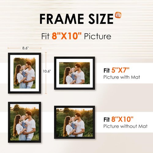 FIXSMITH 8x10 Picture Frame Set of 2 - HD Plexiglass for 5x7 or 8x10 Photos | Black Multi-Display Frames