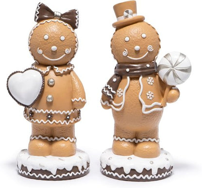 Hodao Gingerbread Couple Figurines Set of 2 - Adorable Resin Christmas Decorations | 7.5" Tall Ornaments