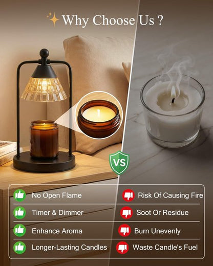 Candle Warmer Lamp with Timer Dimmer, Electric Wax Melt Warmer Lamp for Jar Candles Lights, Candle Lamp Warmer with 2 Bulbs, Birthday Gifts for Women, House Warming Gifts New Home Decor, Black