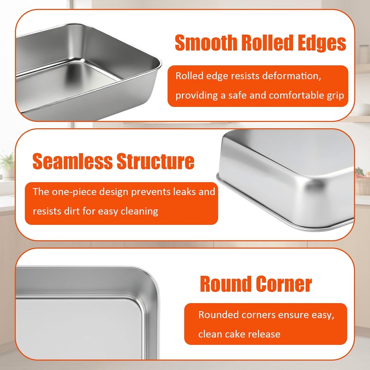 Stainless Steel Baking Pan Set by [Brand Name] - 2 Pack Rectangular Cake & Roasting Pans | Oven & Dishwasher Safe, 9.84 x 7.87 x 2 Inch