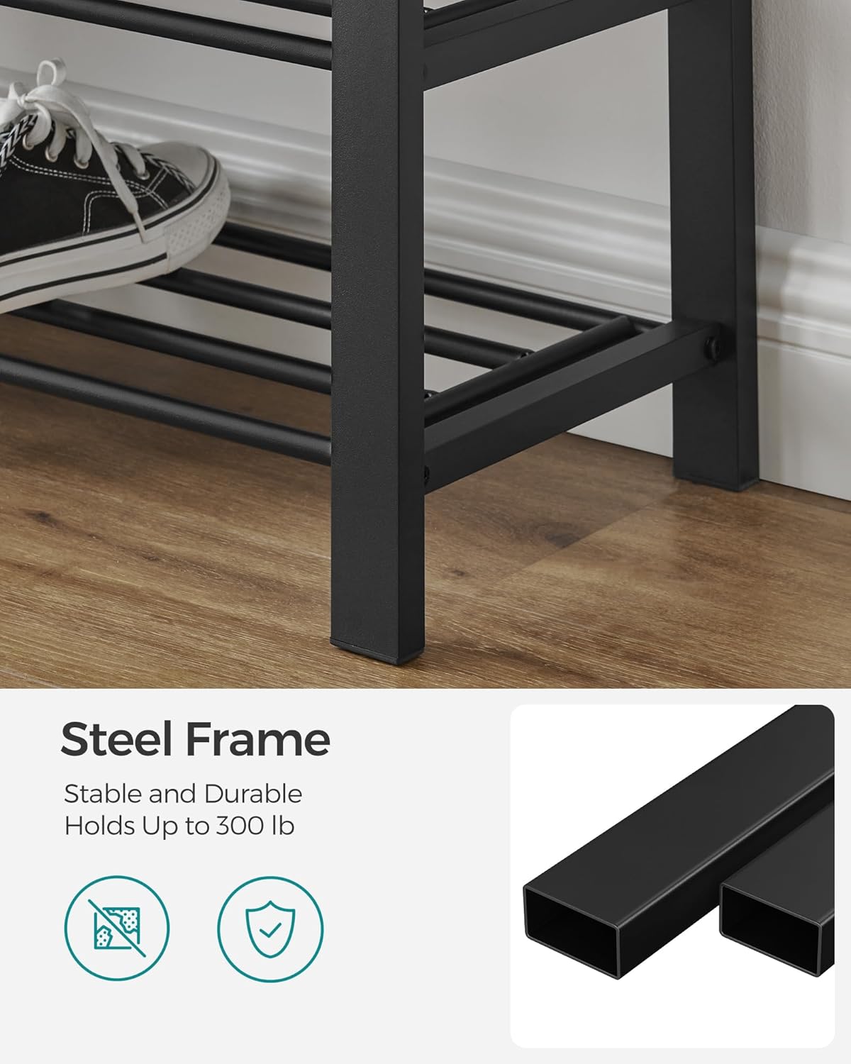 SONGMICS Shoe Bench - Modern Storage Solution with Cushion | Space-Saving Entryway Seat in Dark Gray and Ink Black